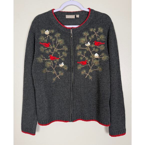 Croft & Barrow Jackets & Blazers - Croft & Borrow Bird Embroidered Sweater Jacket Gray XL Petite Cardinal